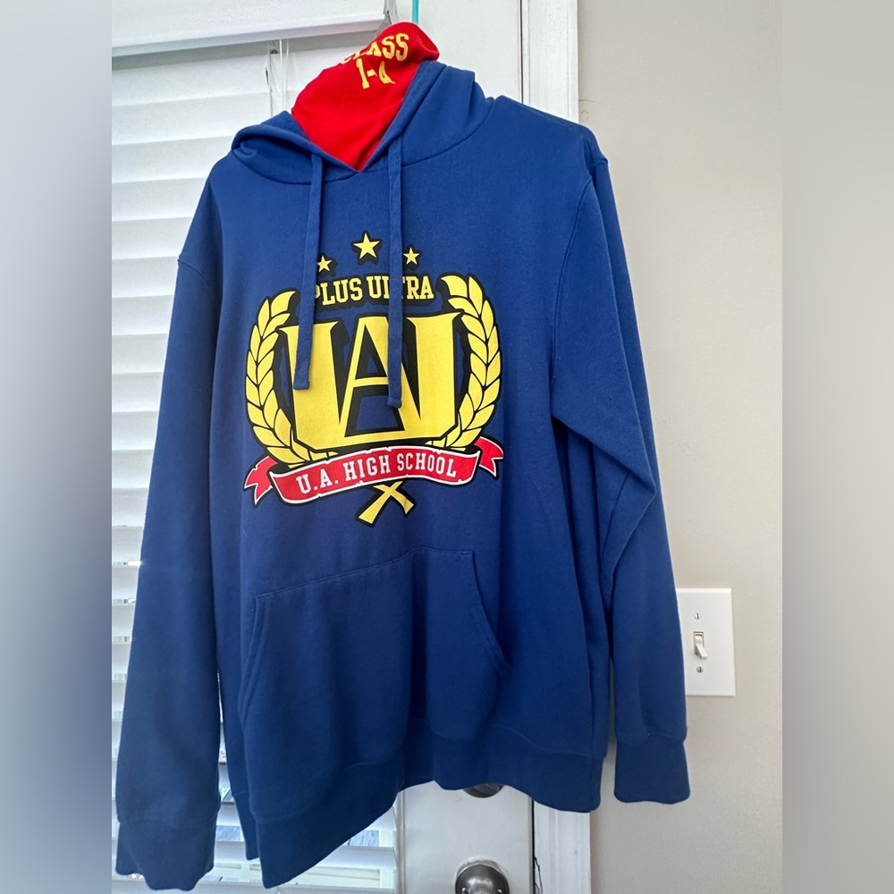 Blue University of Academia hoodie with neck scarf